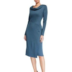 Lafayette 148 Draped Neck Wool Dress Cadet Sz 0